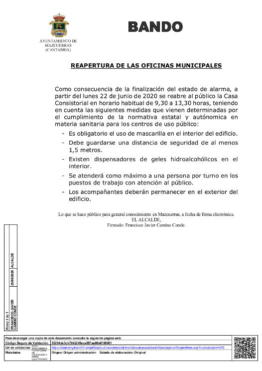 Reapertura Oficinas Municipales